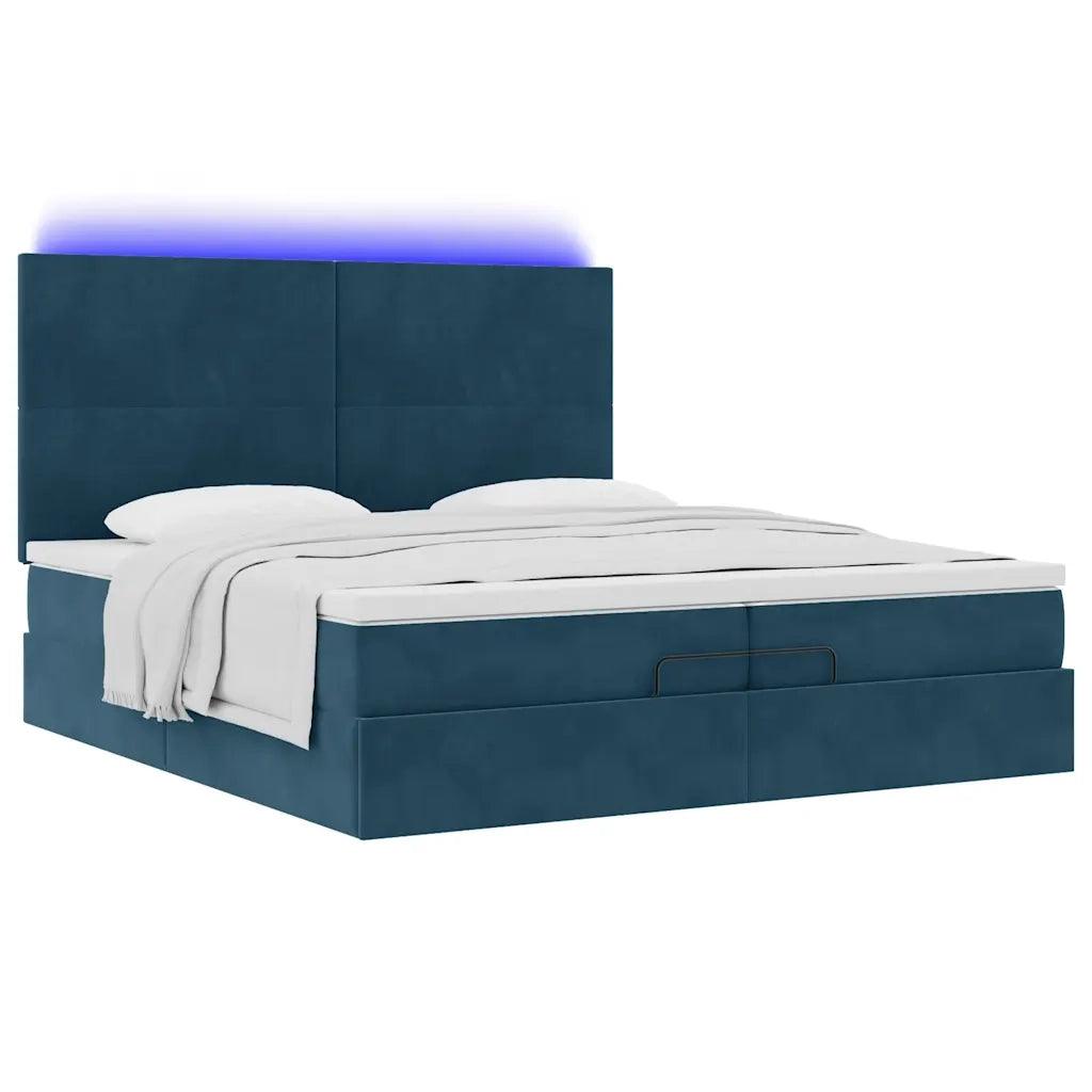 Pouf Letto con Materassi e LED Blu Scuro 200x200cm Velluto 3314274