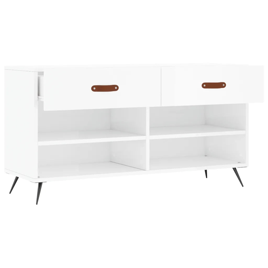 Panca Porta Scarpe-Sgabello-Panca Scarpiera Bianco Lucido 102x35x55 cm Legno Multistrato 703933