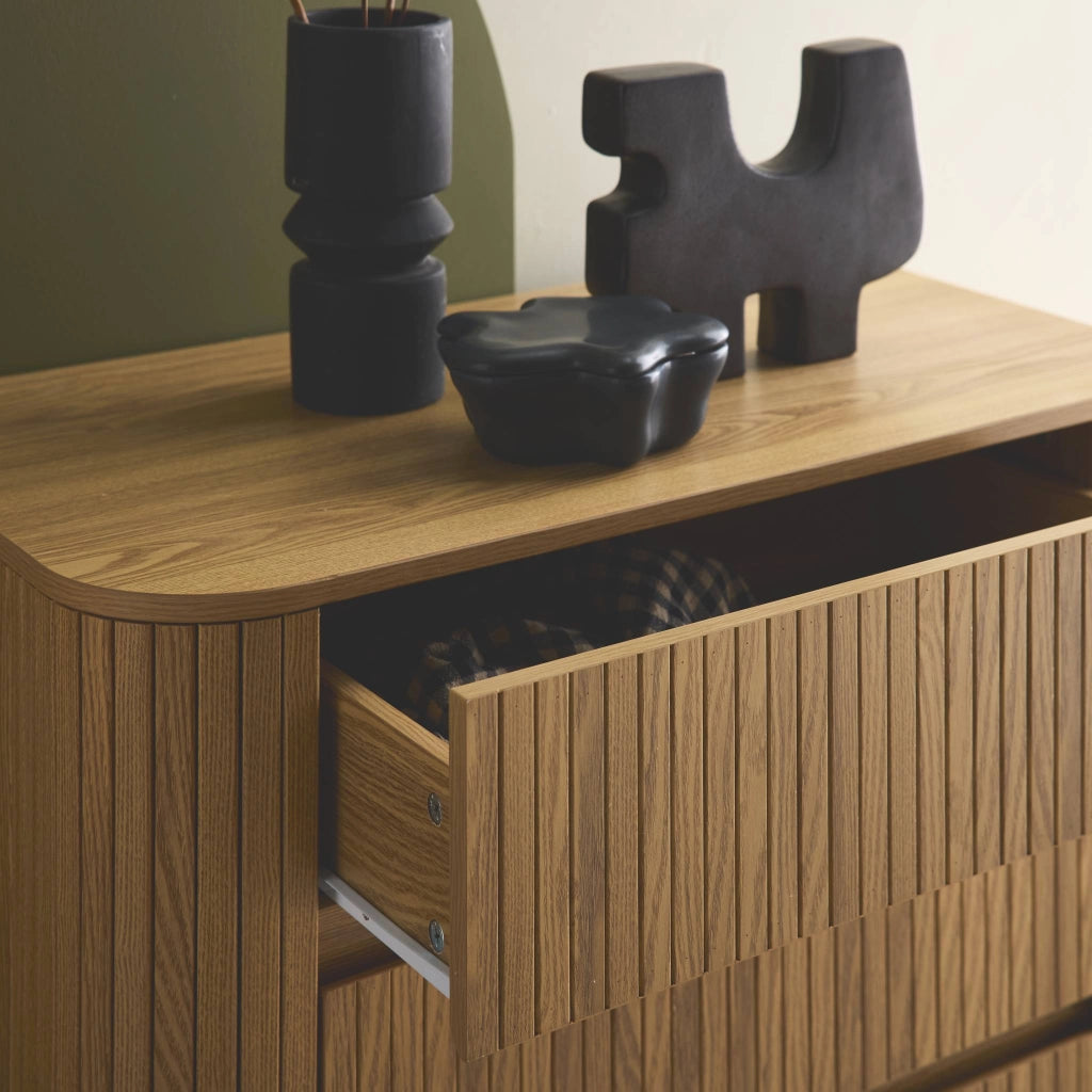Cassettiera decorata con righe 3 cassetti, marrone naturale