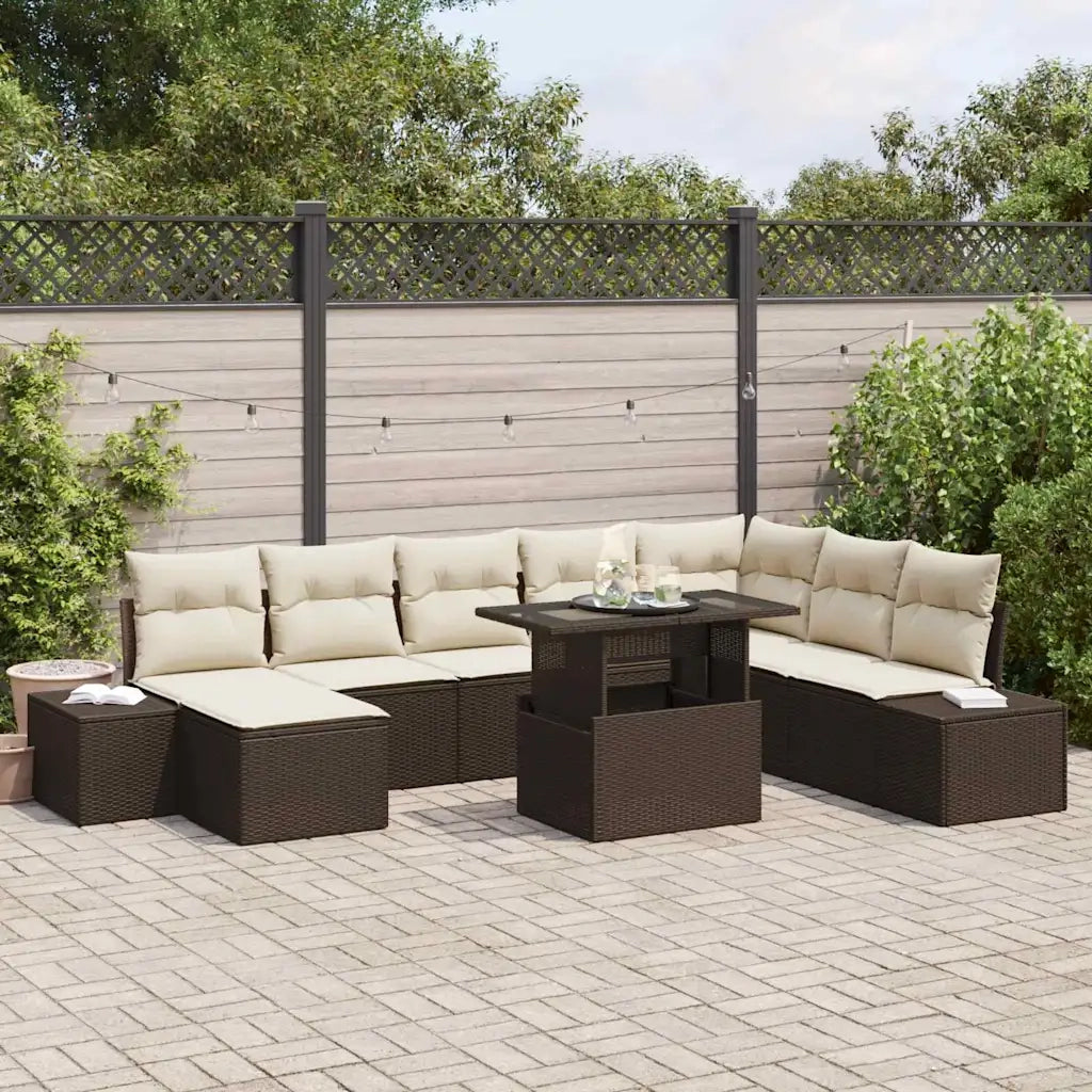 Set Divano da Giardino 9 pcs Marrone e Crema polyrattan 3349234