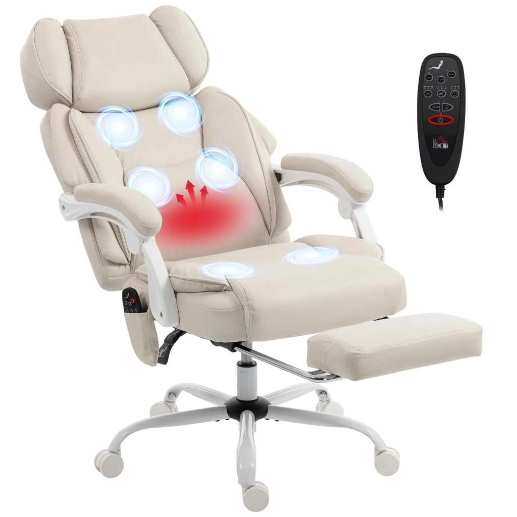 Sedia da ufficio ergonomica con schienale alto, massaggio vibrante, riscaldamento e poggiapiedi ¨C Minimal ¨C Cremewei?