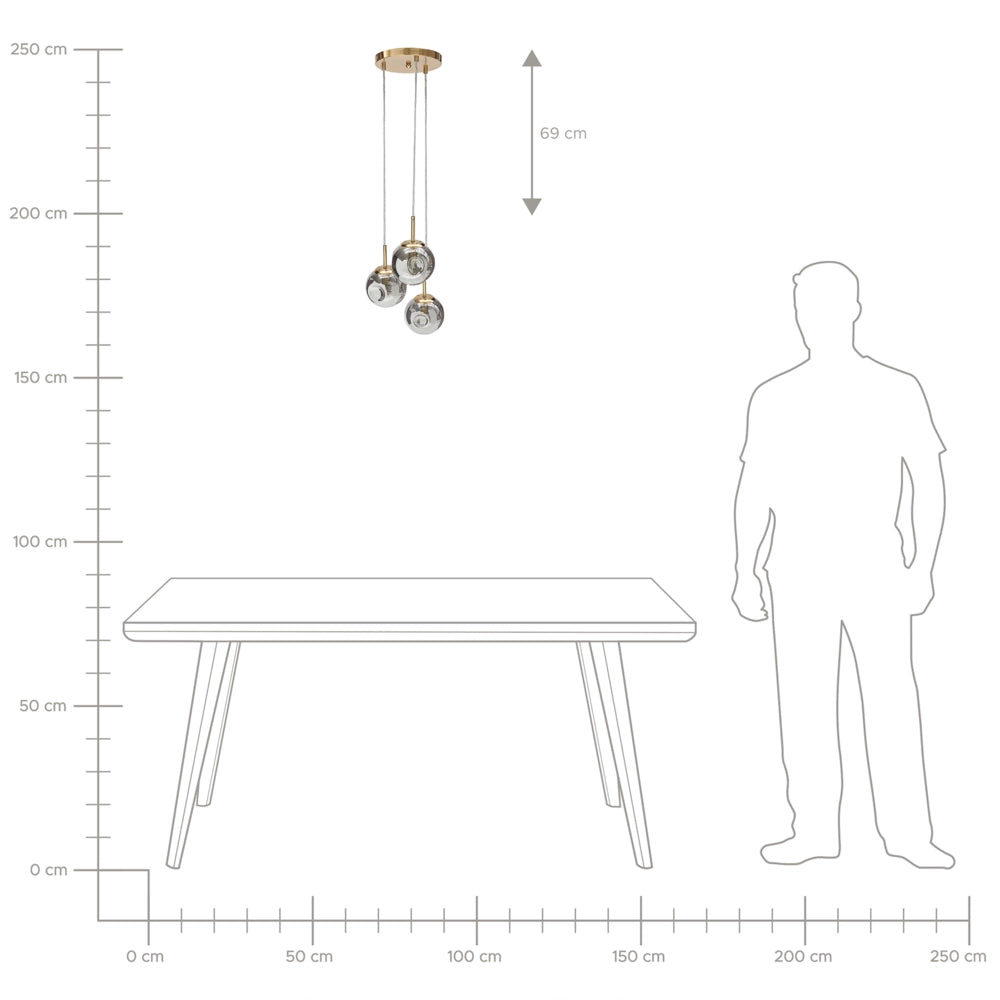 Plafoniera in vetro trasparente e ottone con 3 luci 121 cm soggiorno camera da letto