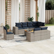 Set Divani da Giardino 9 pz con Cuscini Grigio in Polyrattan 3225543