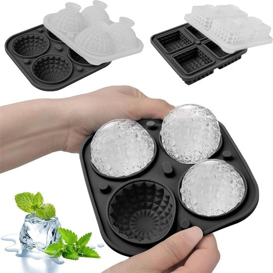 Forma di ghiaccio in forma di cubo di silicone - 2 pezzi - 8 celle con coperchio - Ghiaccio cubico grande 5 cm - Per cocktail whisky vino purea di frutta tè ghiacciato