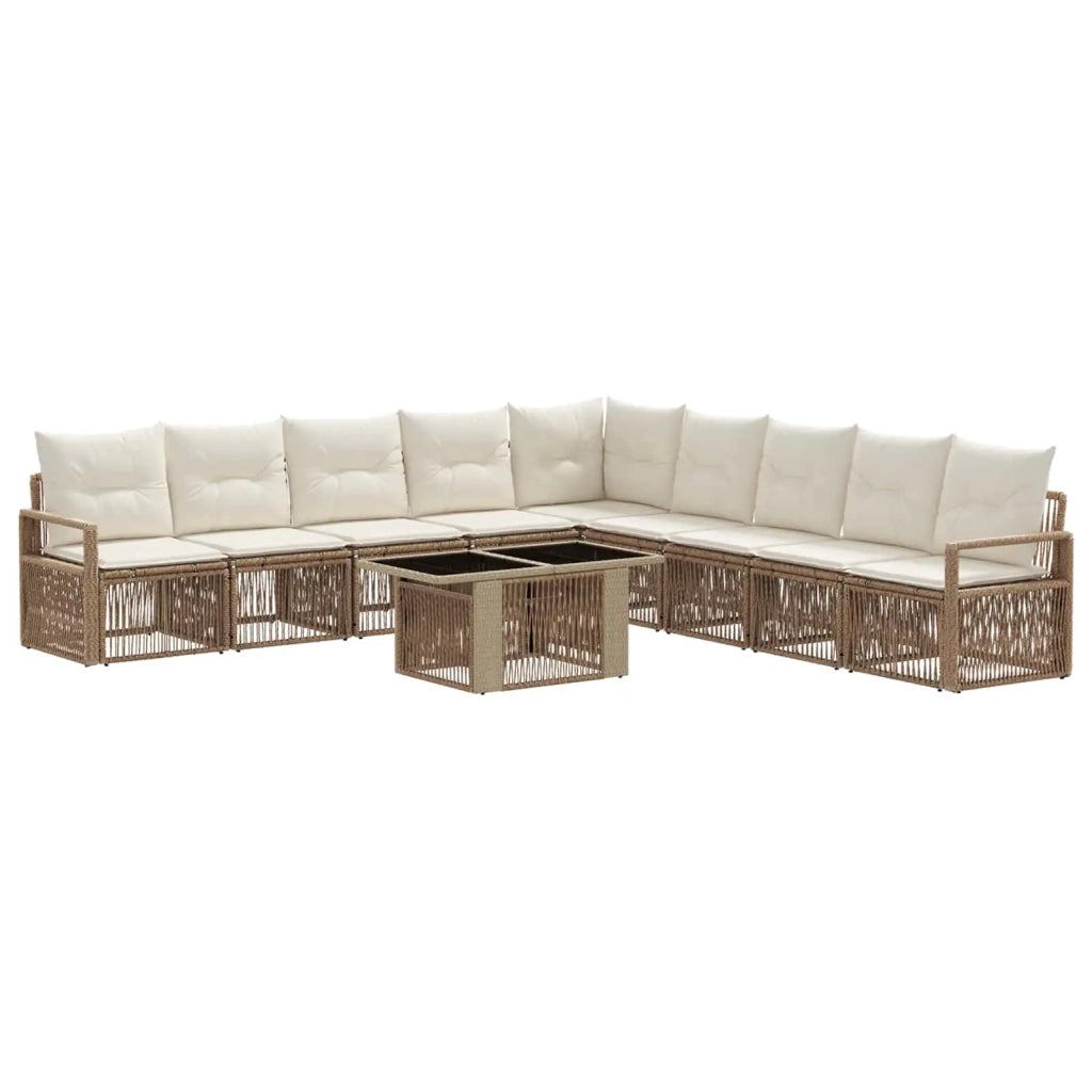 Set Divano da Giardino 10 pz Beige e Bianco Crema polyrattan 3437109