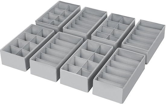 Organizzatore di carreggiata per armadio - Set di 8 organizzatori, 30 x 15 x 9 cm Sistema di organizzazione per armadio, abbigliamento per bambini, calze, pannolini, grigio chiaro