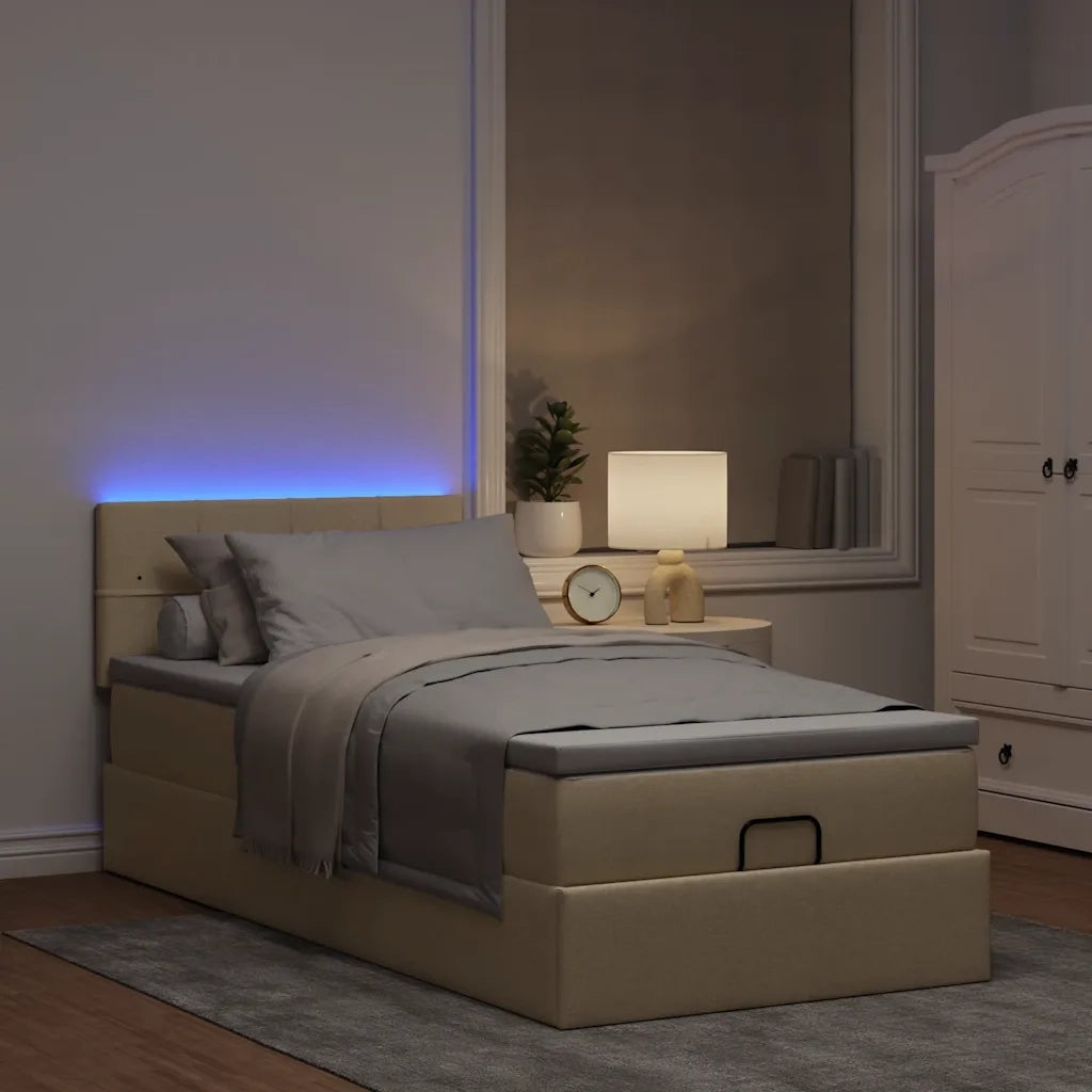 Pouf Letto con Materasso Crema 100x200 cm in Tessuto 3312289