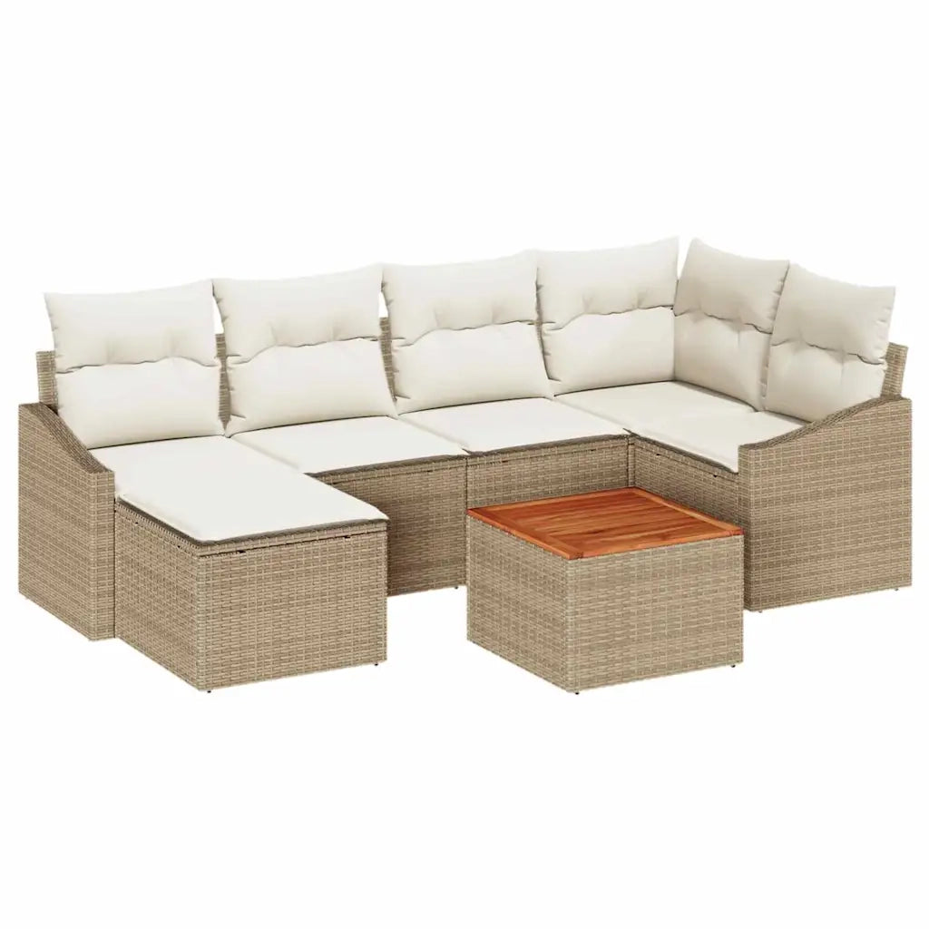 Set Divano da Giardino con cuscino 7 pcs Beige polyrattan