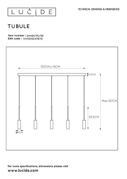 Lucide TUBULE lampadario nero LED 7W 2700K alluminio