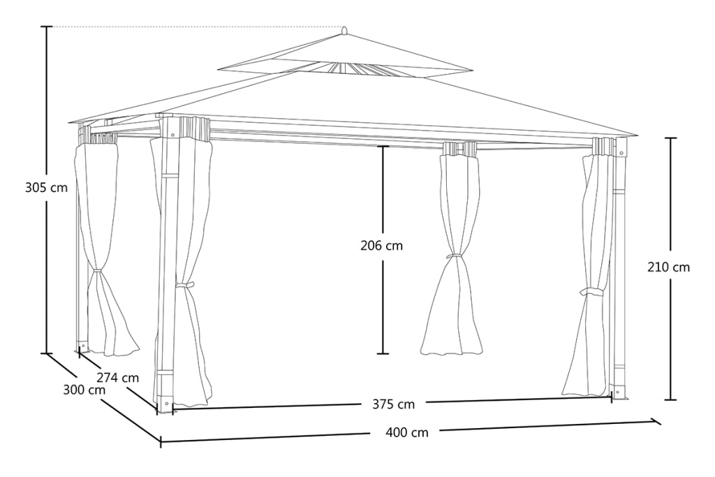 Gazebo da giardino 3x4 in legno-alluminio - Porto Rico - GA13PRPL