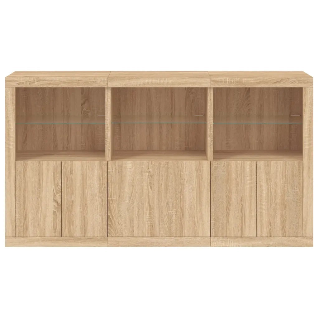 Credenza con Luci LED-Buffet-Armadio da cucina Rovere Sonoma 181,5x37x100 cm 995364