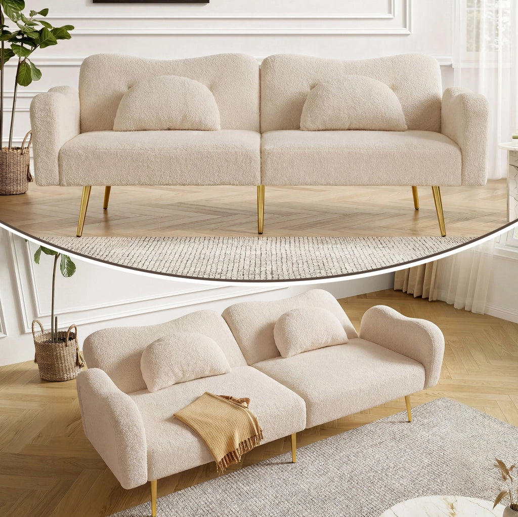 Divano letto a 2 posti con schienale regolabile 155 x 85;5 cm; beige e naturale