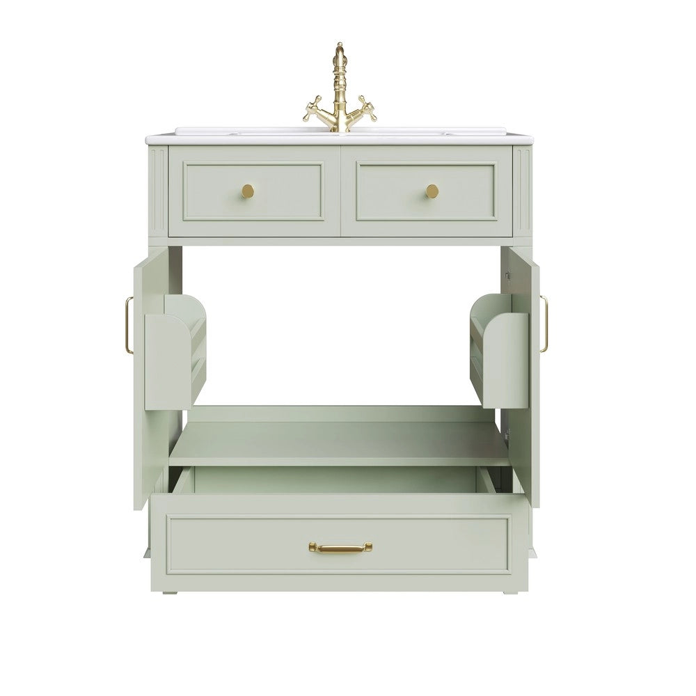 Mobile Sottolavabo con Lavabo in Ceramica ¨C Xylo ¨C Verde, 81x45.5x86.5 cm, Cassetto Soft-Close