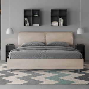 Letto Matrimoniale King Size 200x200 cm Senza Rete Testata con Cuscini Imbottito in Microfibra Mados Sabbia