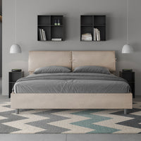 Letto Matrimoniale King Size 180x210 cm Senza Rete Testata con Cuscini Imbottito in Microfibra Mados Sabbia