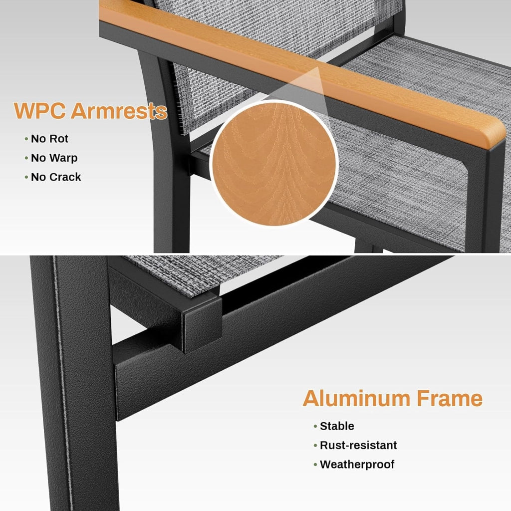 Textilene, 2 sedie da giardino in alluminio, impilabili, per sala da pranzo, balcone, terrazza, piscina, ristoranti, resistente alle intemperie, 2 pezzi, colore grigio lino