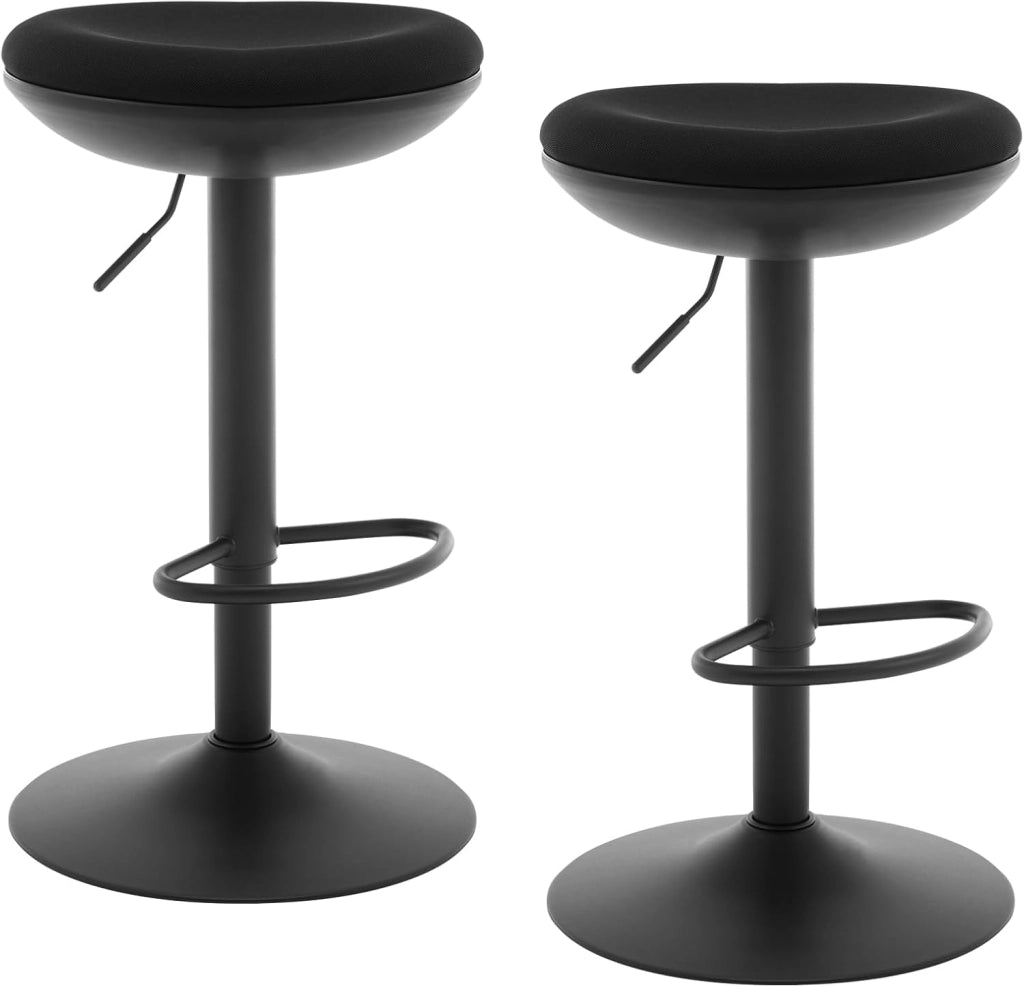 Set di 2 Sgabelli da Bar, Sedie Alte da Bar Regolabili in Altezza, Sgabelli per Isola Cucina Girevoli, con Poggiapiedi, Sgabelli Imbottiti in Maglia Elastica, Nero, BH414sz-2