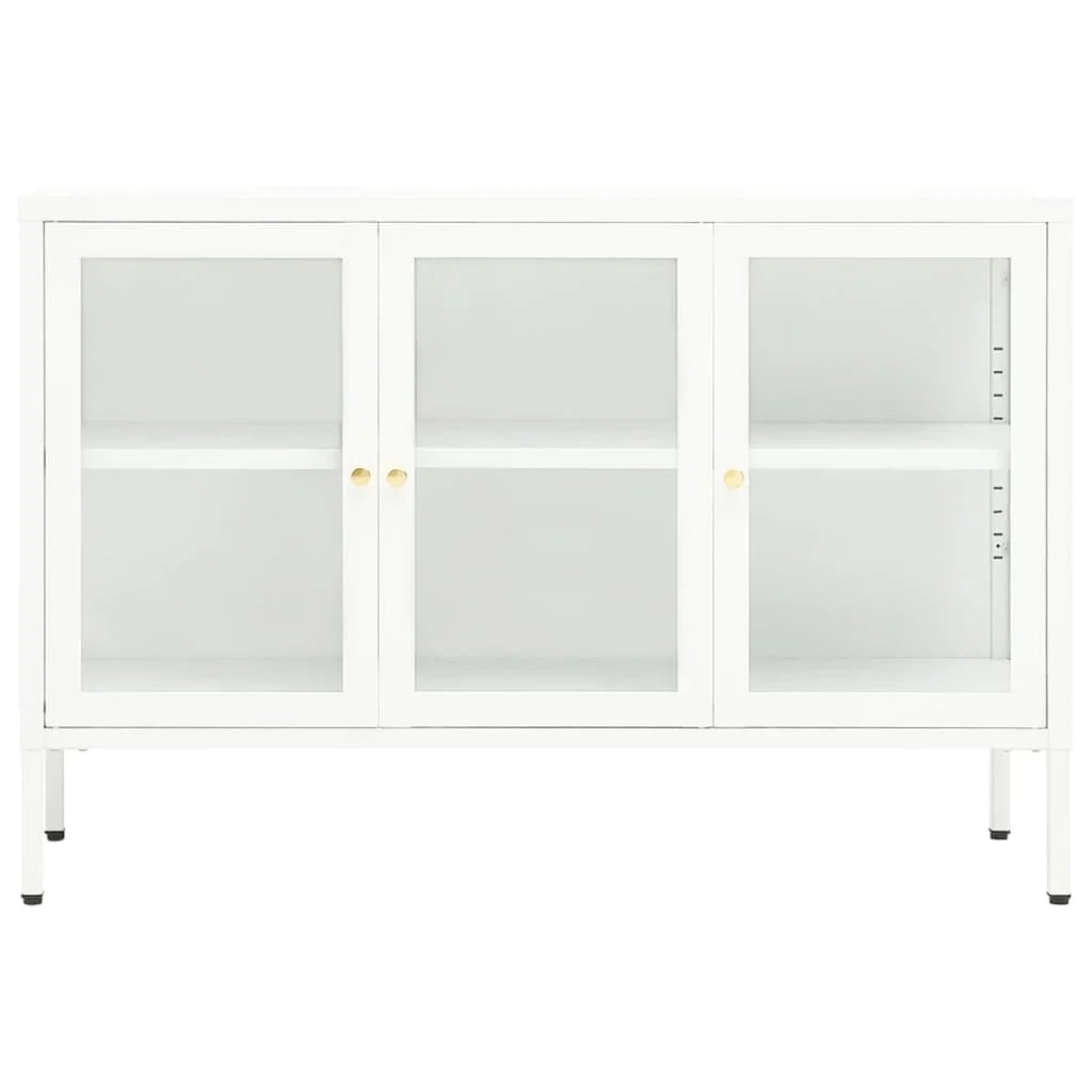 Buffet credenza cassettiera armadio mobile contenitore organizer per cucina soggiorno salotto 105 x 35 x 70 cm acciaio e vetro bianco 02_0030192
