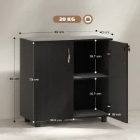 Mobile Ufficio Portadocumenti Multiuso con Serratura, 2 Ante e Mensola Interna, 80x40x80 cm, Nero