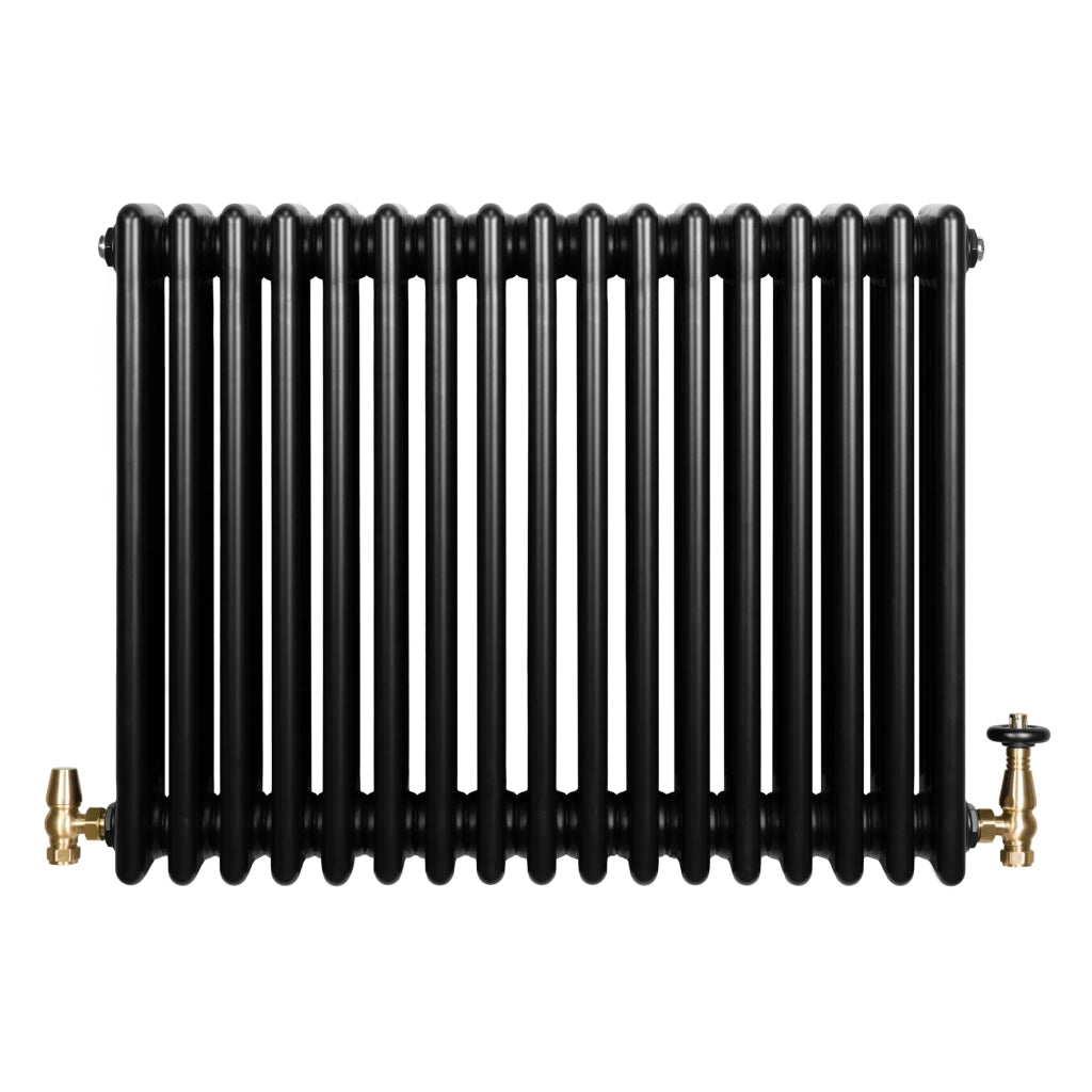 Radiatore Tradizionale 4 Colonne Orizzontale Riscaldamento Nero & Valvole 600x785 mm