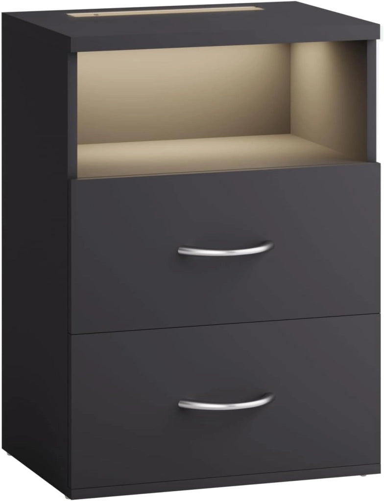® Comodino Set da 2 Illuminazione LED Touch 40x28x55cm in Legno 2 Cassetti Camera da Letto Tavolino Comodini