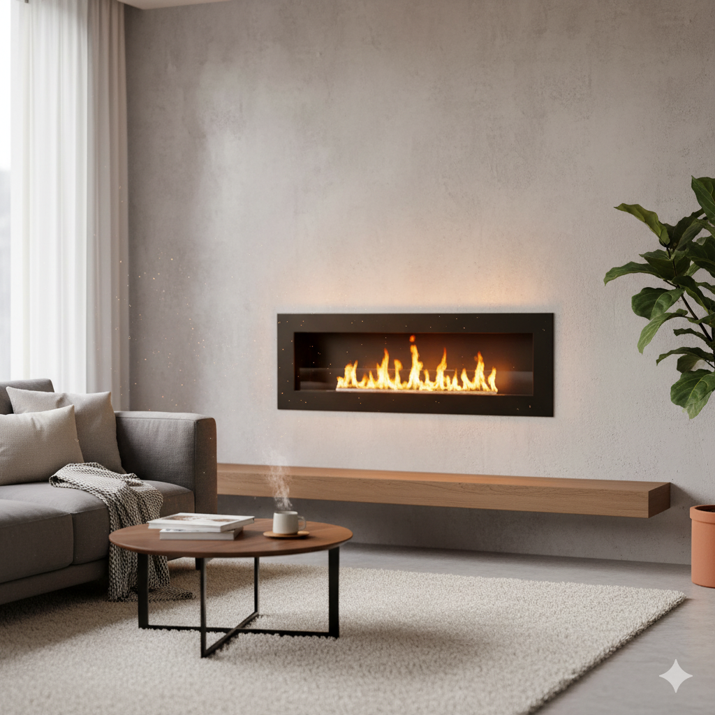 Camino a Bioetanolo da Parete 120x15x41 cm Siena 120 Nero