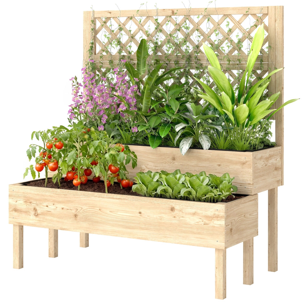 Fioriera a 2 Livelli con Griglia ¨C Xylo ¨C Legno Naturale 108x62x120cm