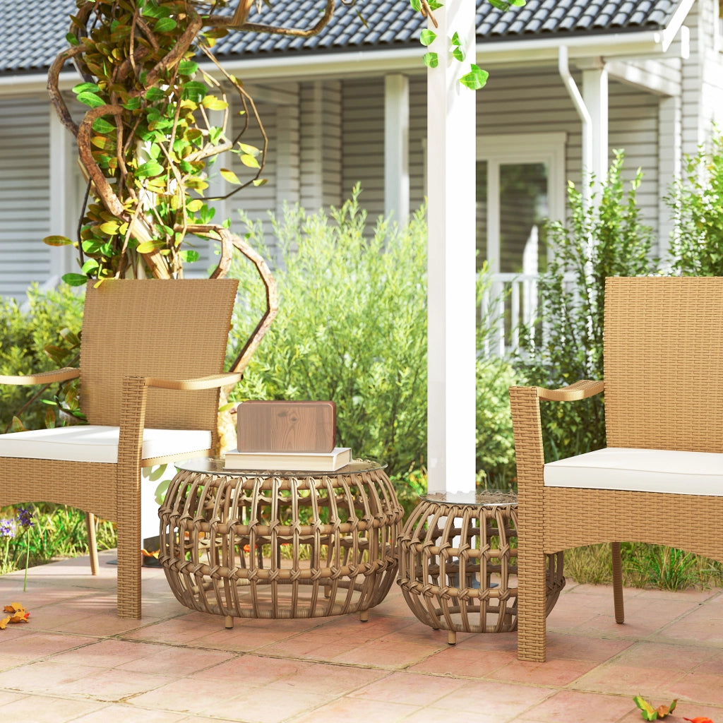 Tavolino da caff¨¨ ¨C zephmum ¨C Polyrattan marrone con piano in vetro ?66/42 cm