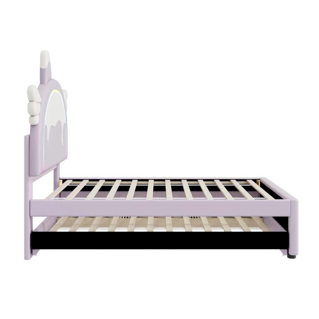 Letto Estraibile Letto Singolo 90 x 200 cm con Cassetto e Testiera Unicorno; senza Materasso; PU Viola