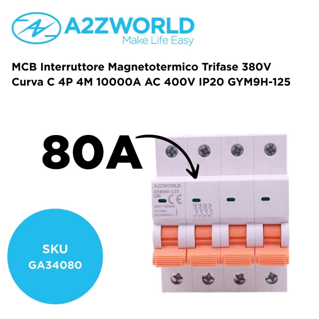 MCB Interruttore Magnetotermico Trifase 380V Curva C 4P 4M 10000A AC 400V IP20 GYM9H-125, Disponibili 80A 100A 125A (C80A)