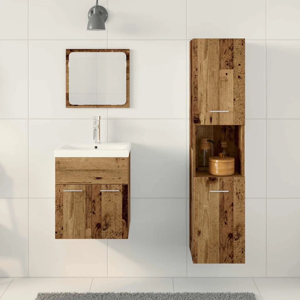 Set di mobili per il bagno con lo scaffale 4 pcs Legno vecchio 3332579