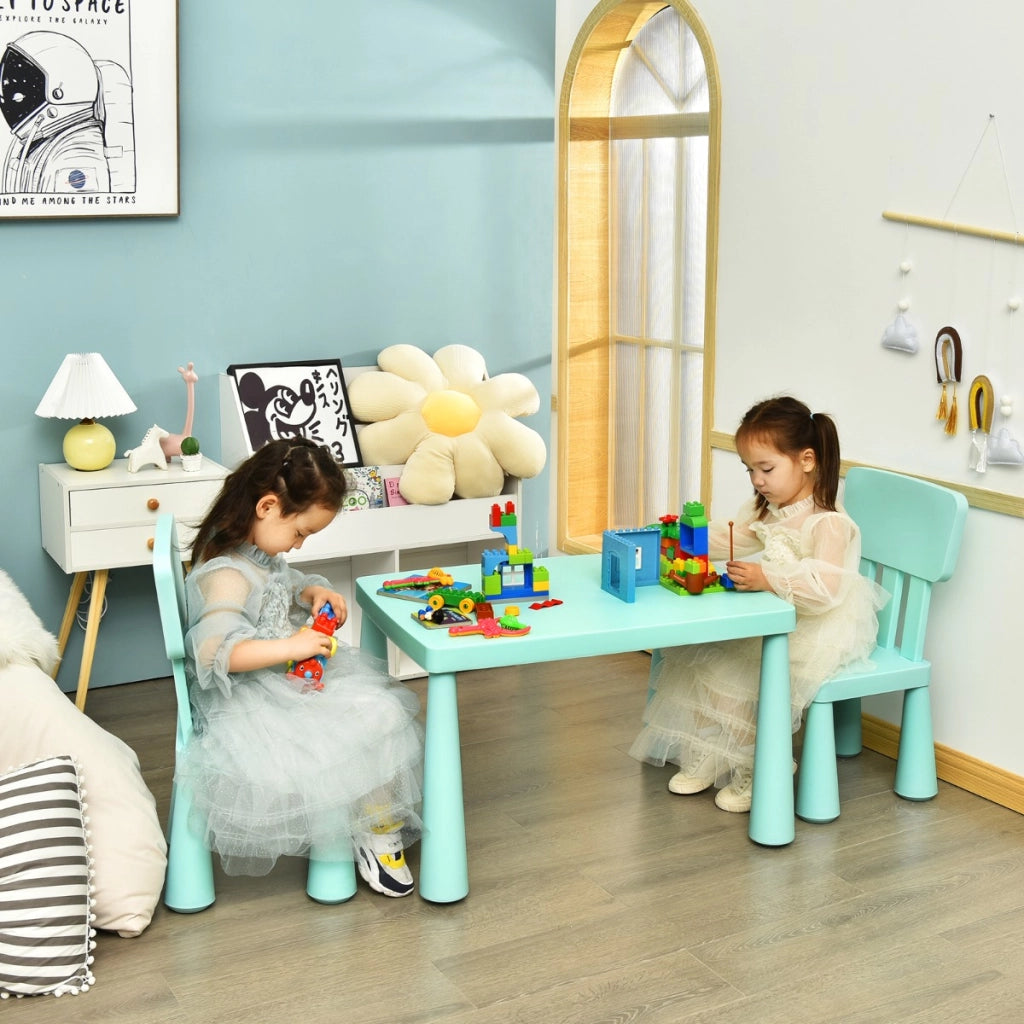 Set con tavolo e 2 sedie per bambini, Set con tavolo e 2 sedie per mangiare disegnare scrivere e fare lavoretti Verde-Tavoli e sedie