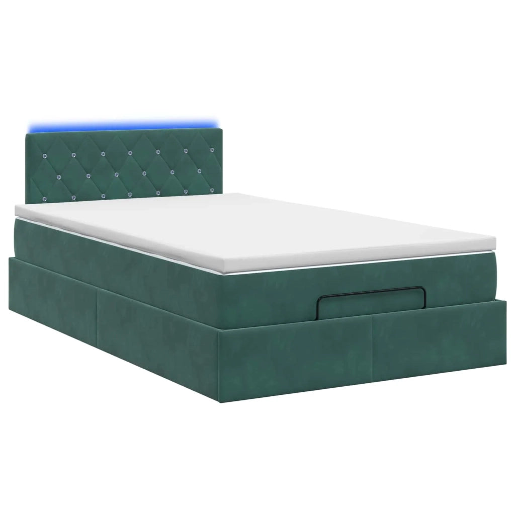 Letto Ottomano con Materasso e LED Verde Scuro 120 x 190 cm 3457056