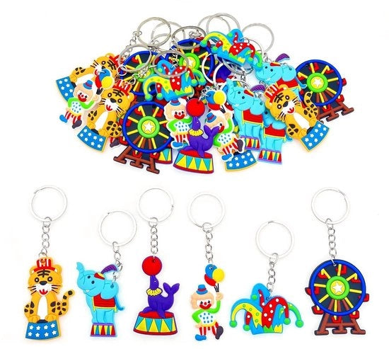 Sostegni per chiavi in silicone da 30 pezzi - Tema carnevale - Clown/Big Top/Zeeleeuwenshow - Regali per festa - Accessori per feste - Materiale siliconizzato/zaffiro - Regali per festa