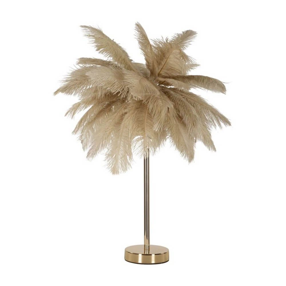 Lampada da tavolo in metallo dorato con paralume in piume - PALM
