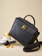 Borsa da sera da donna in vera pelle, borsa a tracolla in raso nera