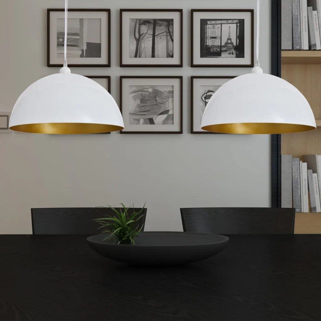 Lampada a Sospensione 2 pz Altezza Regolabile Semisferica Bianca CFW1551951