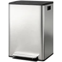 Pattumiera a Pedale con 2 Scomparti da 30L, Coperchio Ammortizzato e Secchi Rimovibili, Acciaio Inox, Argento