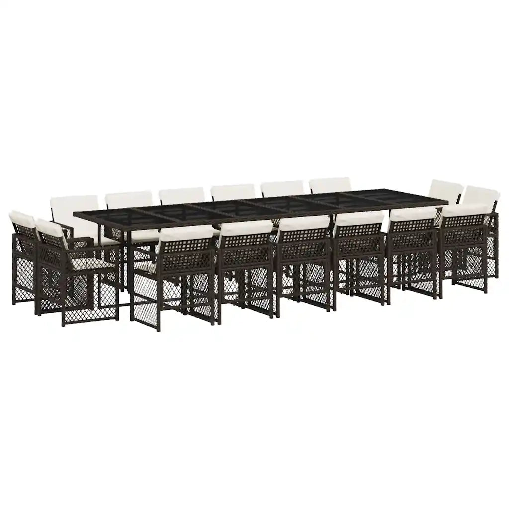 Set da Pranzo da Giardino 17 pz con Cuscini Marrone Polyrattan 3210885
