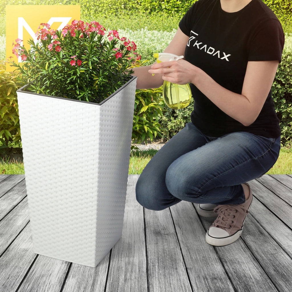 Set di 3 vasi da fiori KADAX, vasi da giardino + inserti, alti, grandi, bianchi, 47+57+68 cm