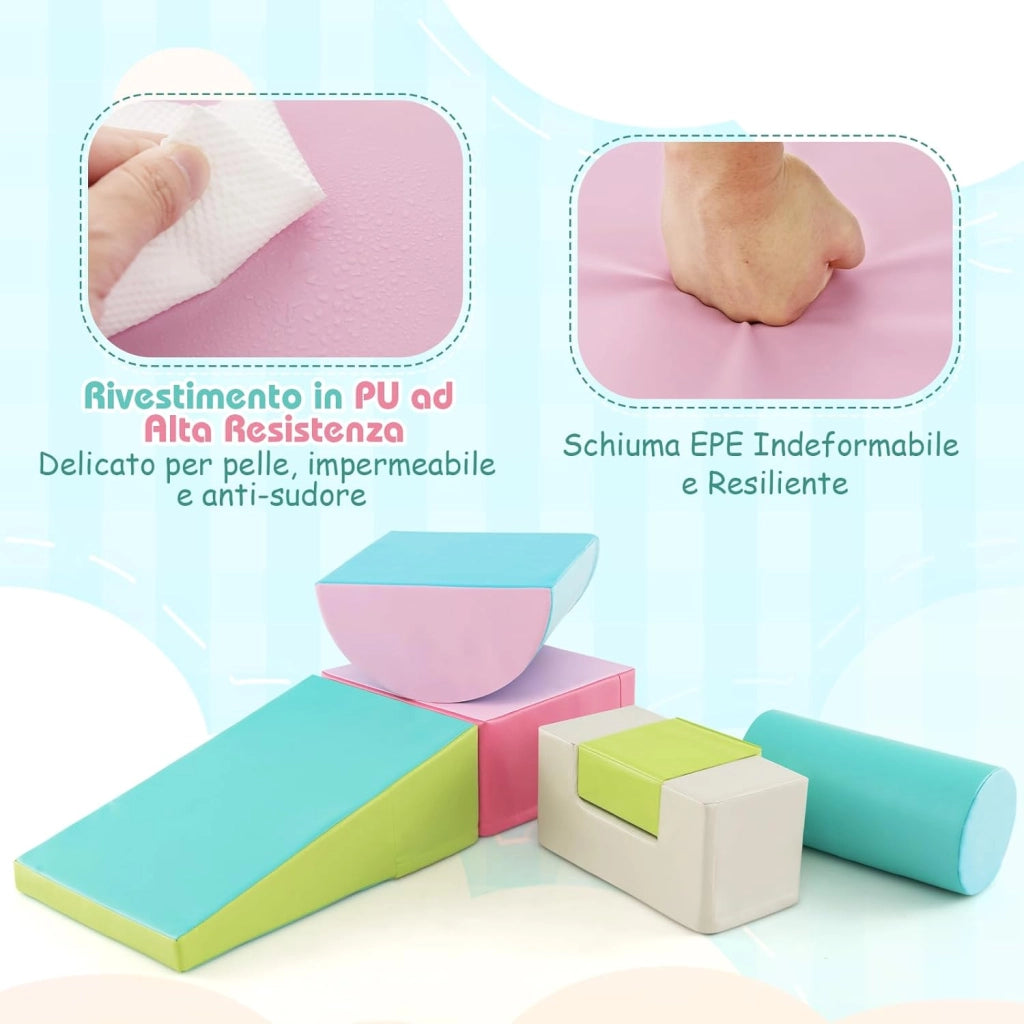 Set di 6 Blocchi per Bambini con Diverse Forme e Colori, Centro Attività Palestrina Giocattolo per Arrampicata e Strisciamento (Verde)