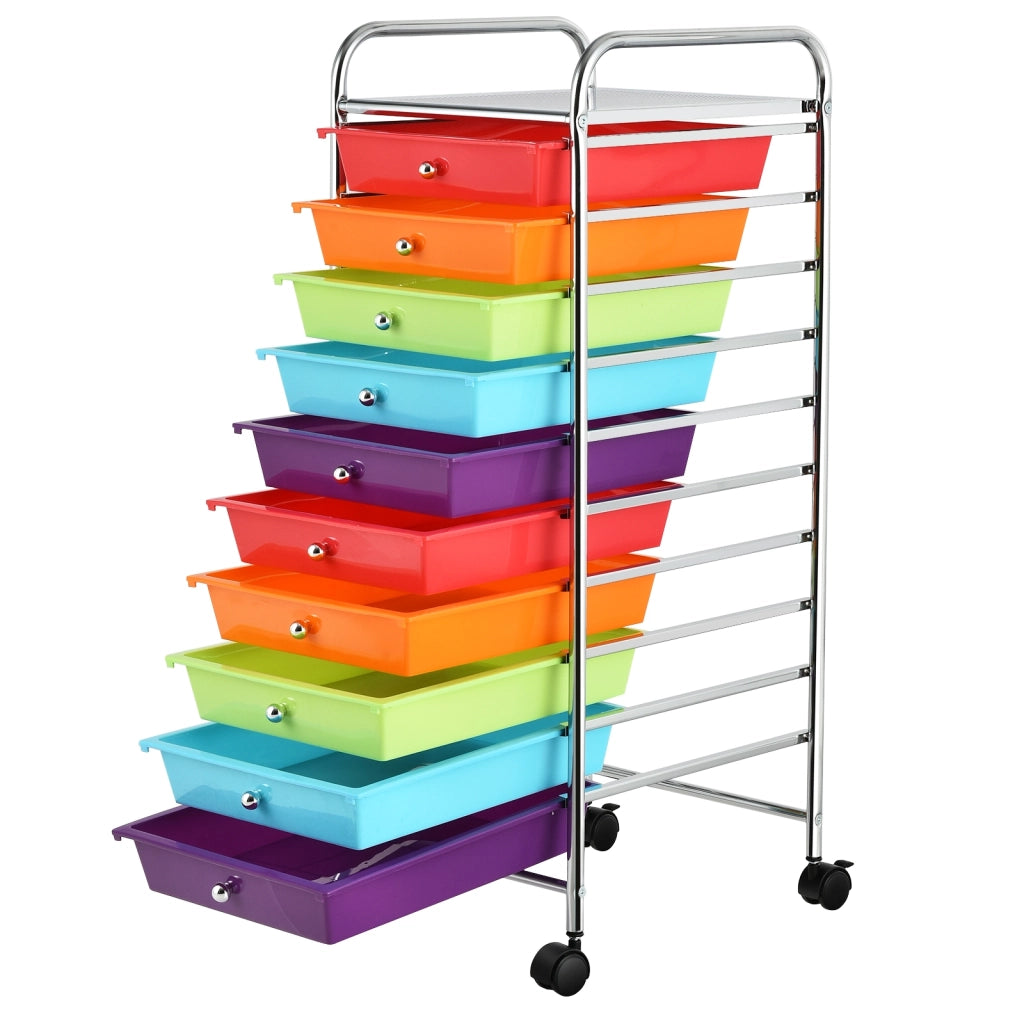 Carrello cassettiera multiuso con 10 cassetti da cucina, Contenitore con ruote a 10 ripiani per bagno Colorato scuro