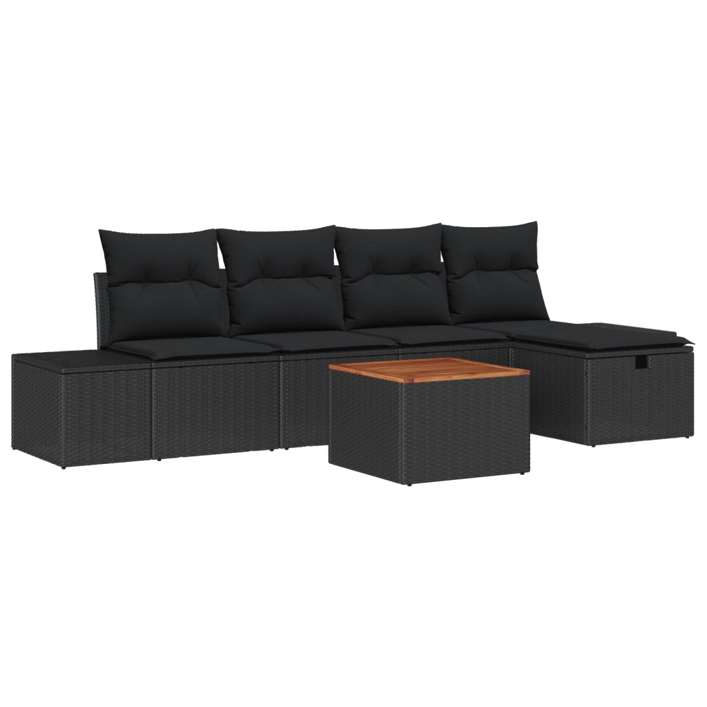 Set Divano da Giardino 6 Pezzi con Cuscini Polyrattan Nero