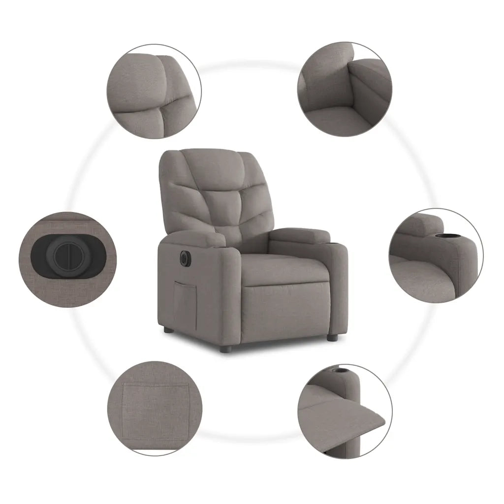 Poltrona | Sedia Relax Elettrica Reclinabile Tortora in Tessuto