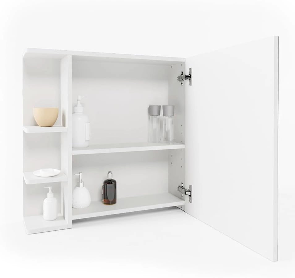 Specchio contenitore bagno Fynn, Bianco, 79.6 x 64 cm, con specchio e ripiani aperti per montaggio a parete