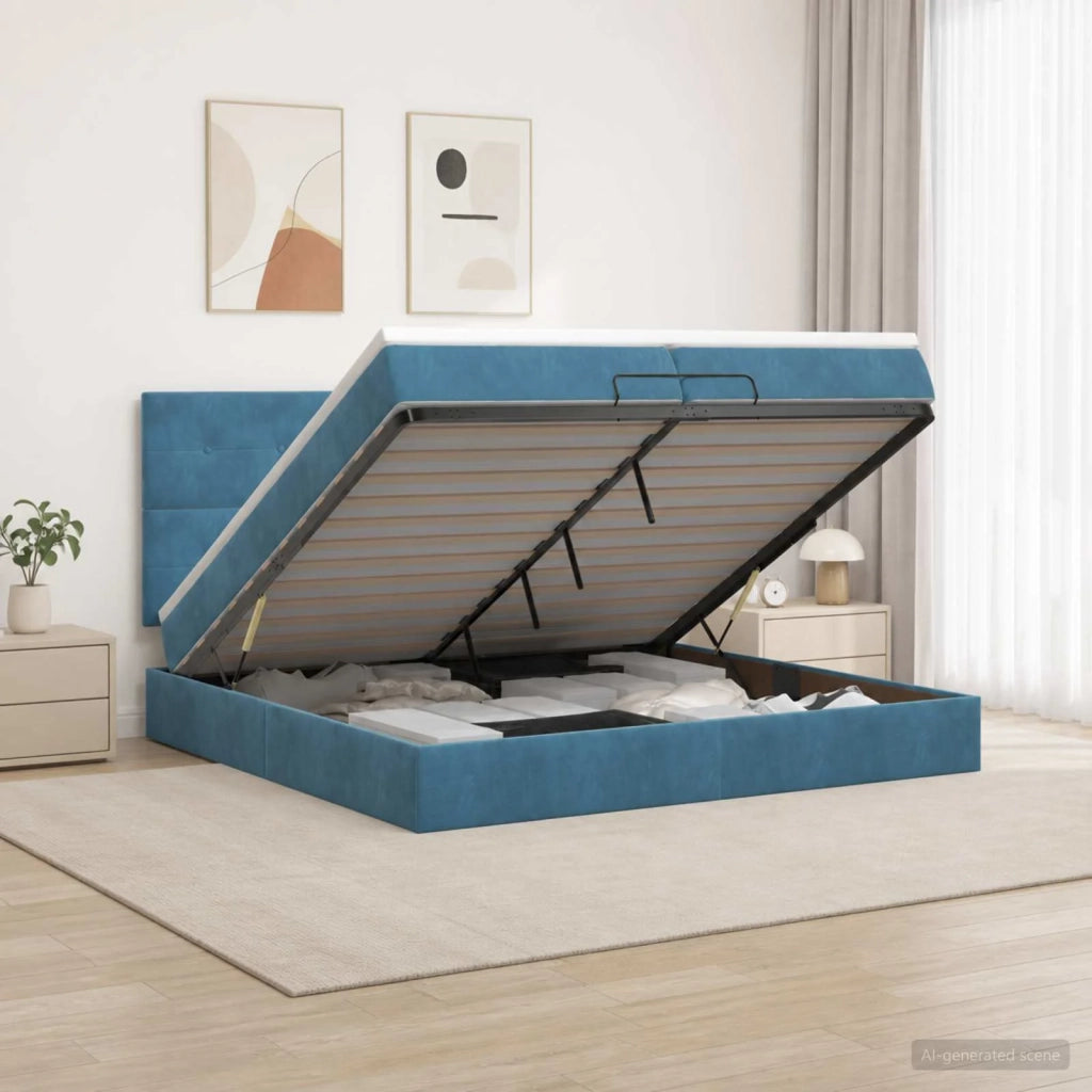 Letto Ottomano con Materasso e LED Blu scuro 200 x 200 cm 3458329