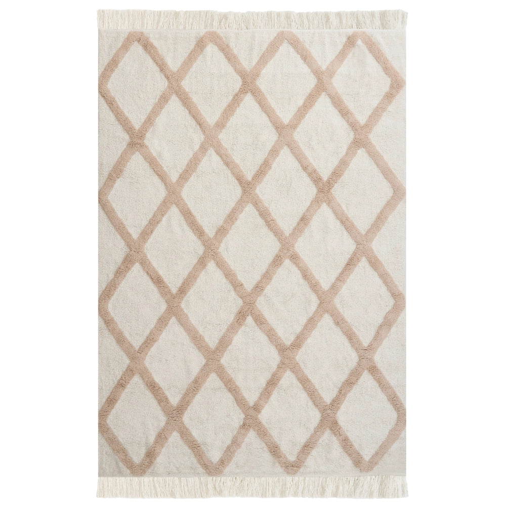Tappeto per bambini in cotone 140 x 200 cm con motivo geometrico Beige Stile Boho Soggiorno Bambini Stanza dei bambini