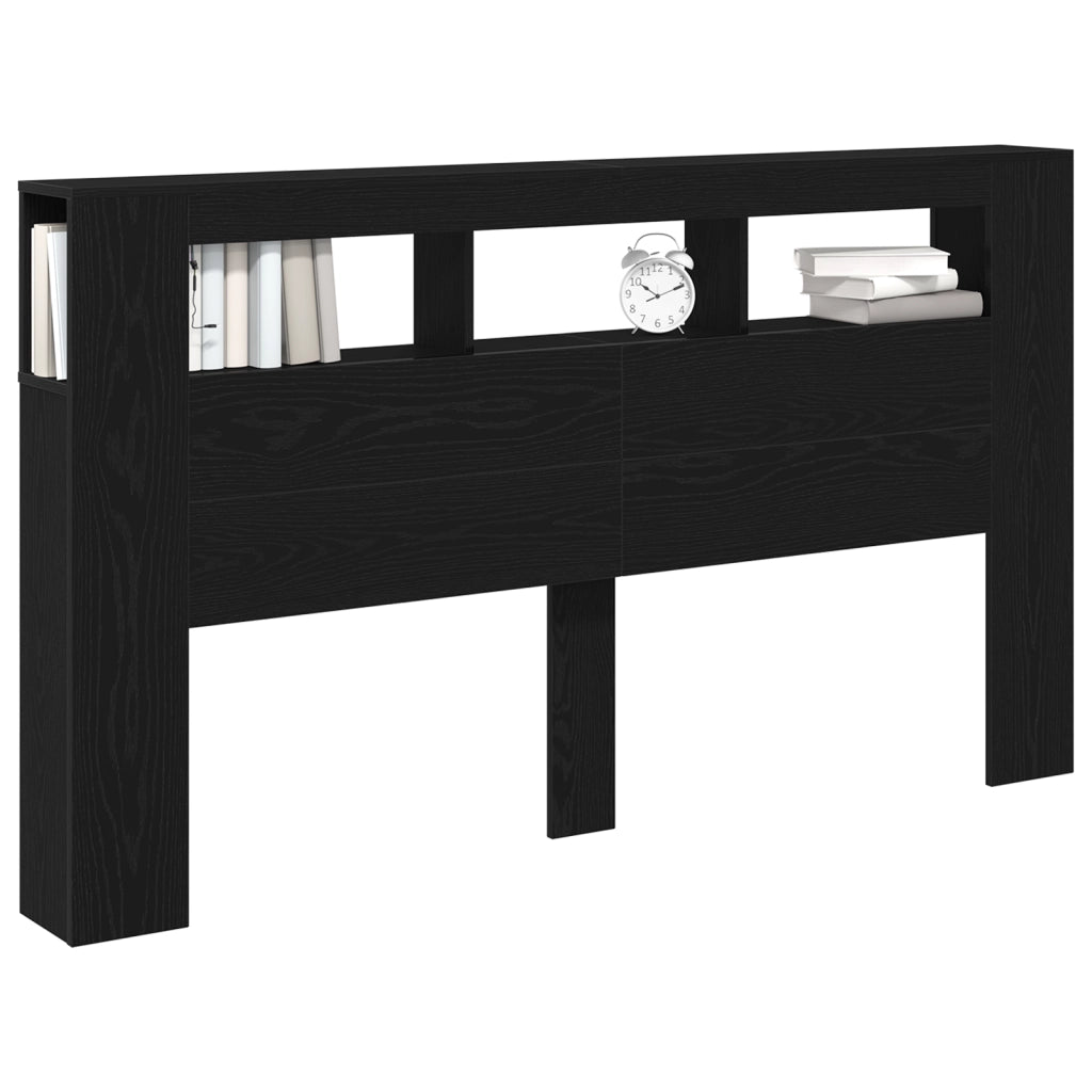 Testiera di Stoccaggio  con Luci LED Nero Rovere 180x18,5x103,5 cm