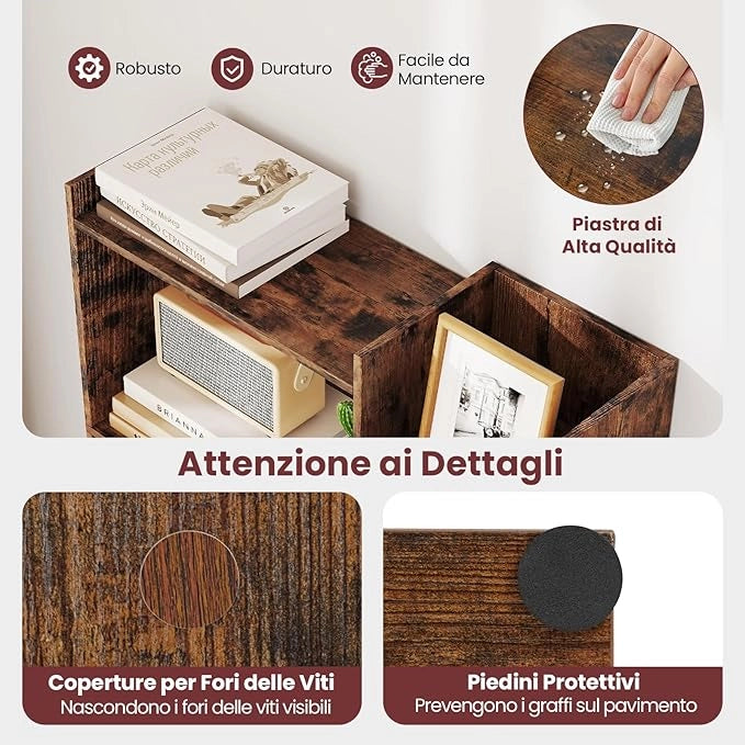 Libreria a 6 Ripiani, Scaffale Alto Salvaspazio in Legno, Libreria Moderna per Studio, Ufficio, Soggiorno e Camera da Letto, 69 x 22 x 163 cm (Marrone)