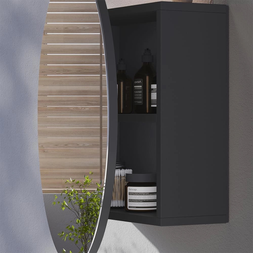 Specchio contenitore bagno Loki, Antracite, 70 x 70 cm con 2 scomparti